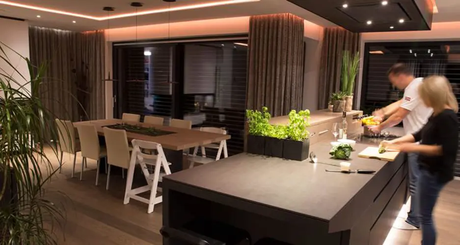 Smart lighting in a modern kitchen